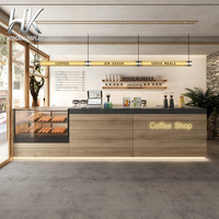 Comptoir de service commercial moderne en bois durable avec éclairage LED intégré pour café, boulangerie, vitrine de présentation