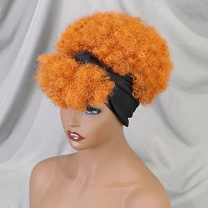 Perruque <span class=keywords><strong>Courte</strong></span> <span class=keywords><strong>Coupe</strong></span> Pixie Afro Bouclée avec Bandeau <span class=keywords><strong>Cheveux</strong></span> Humains Brésiliens Remy Perruque Bob sans Colle ni Dentelle Entièrement Faite à la Machine <span class=keywords><strong>pour</strong></span> Femme - Product Image 1