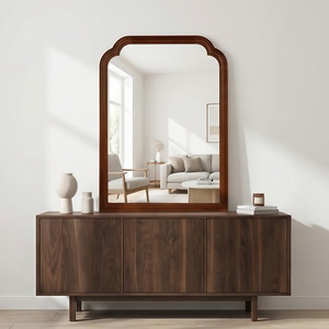Black Walnut Color 20x30 Solid Wood Frame Rounded <b>Corner</b> Decorative Mirror For <b>Bedroom</b> Bathroom Living Room Entryway - Product Image 1