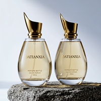 Flacon de parfum en verre cristal rond personnalisé en usine, 30 ml, 50 ml, 100 ml, vaporisateur à pompe, brume fine avec couvercle doré