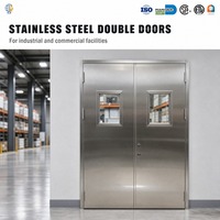 Porte double en acier inoxydable sur mesure, finition brossée, avec fenêtre de vision, pour entrepôt, atelier, usage industriel et commercial, directement de l'usine