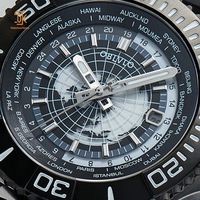 Montre OEM GMT Heure mondiale Calendrier automatique Design 100M Étanche Mécanique Caoutchouc Plongeur Bracelet Logo Marque Personnalisé Usine