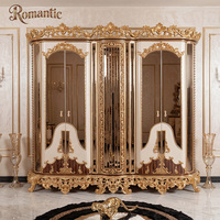Luxuriöses Türkisches Bett im Champagner-Gold-Stil mit Handgeschnitztem Holz-Schlafzimmermöbel-Set für Apartments, Königliche Villen und Palastdekoration