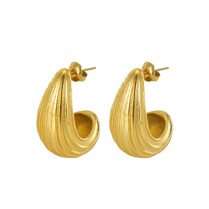 Geometric Gold Plated Stud Earrings 18K Titanium Steel Post Fashion Jewelry - Product Image 5