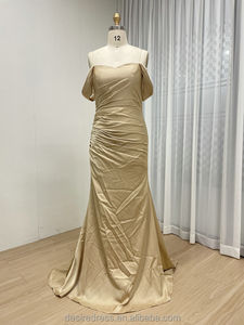Элегантное золотое атласное вечернее платье-русалка MC20079-2 с открытыми плечами и драпировкой, для выпускного вечера, роскошное свадебное платье для женщин, коллекция 2026 - Product Image 2