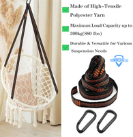 Ensemble de sangles de hamac robustes noir et orange 2*2m avec mousquetons