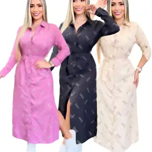 2024 लोकप्रिय फैशन शरद ऋतु लंबी आस्तीन के कपड़े पहने महिलाओं के लिए बनी मैक्सी शर्ट