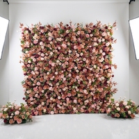 F152 Dinding Bunga Buatan Sutra Mawar Pink 5D Gradual Change Backdrop 8ft X 8ft untuk Thanksgiving Wisuda