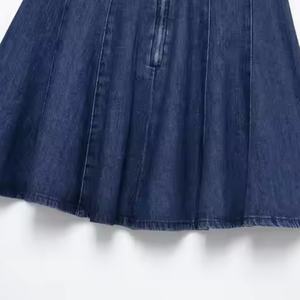 Nouvelle jupe courte en jean style européen et américain printemps 2025, mini-jupe rétro taille haute de couleur unie pour femme - Product Image 4