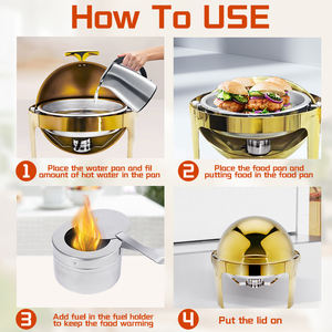 DaoSheng Luxury Golden Display Calentadores de comida con ventana para restaurante Chafing Dish Buffet Set Estufa de buffet de acero inoxidable - Product Image 6