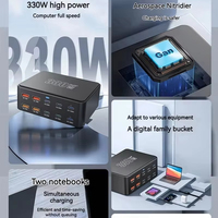 Station de charge multiport super rapide tout-en-un 330W GaN Type C 6C4A pour téléphones mobiles, ordinateurs portables, ordinateurs de bureau, chargeur 100W