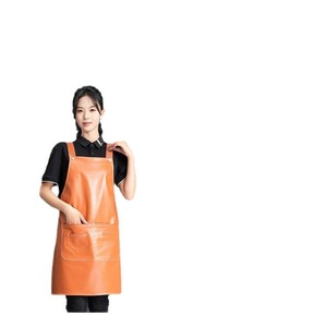 Soft Leather <b>Apron</b> Adjustable H-Strap With Logo Printing For Restaurant Bar Waterproof Oilproof Orange - Product Image 3