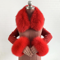 Ensemble col et poignets en vraie fourrure de renard pour femme, respirant, pour l'extérieur, longueur courte 60 cm, écharpe châle chaude, motif uni
