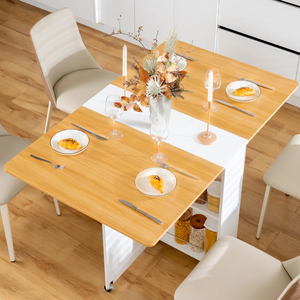 <strong>Folding</strong> Dining <strong>Table</strong> with 6 Wheels 2-Layer Storage Shelf and Drop <strong>Leaf</strong> Space Saving Dining <strong>Table</strong> for Kitchen/Living Room - Product Image 2