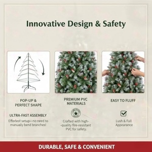 Nouvelle conception de sapin de Noël automatique en PE et PVC mélangés avec des décorations de cône de pin et de baies rouges - Product Image 4