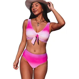 Wholesale Gradient Pink Mesh Lined Bikini Brazilian Set
