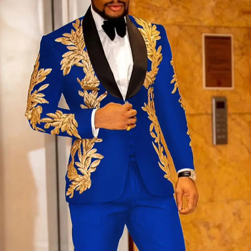 Royal Blue Navy Red Shinny Bestickte zweiteilige Herren Blazer Pailletten Smoking Herren anzüge Stage Celebrity Host (Jacken hose)