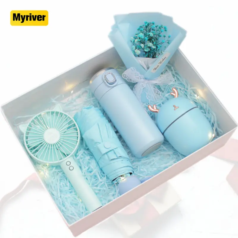 Myriver Gifts Sets Logo Customization Handheld Mini Fan Umbrella Set 3 Gears Of High Wind Sun Protection Festival Paraguas