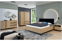Ensemble de meubles de chambre à coucher de luxe contemporain en bois clair certifié FSC, sur mesure OEM, avec cadre de lit King Size et armoire à 3 portes, pour appartement et hôtel