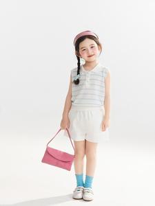 2026 Summer Kids Breathable Thin Sleeveless T-shirt for Girls, Children Striped Knit <b>Polo</b> Vest - Product Image 4