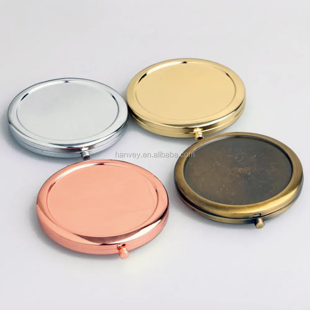 Factory price wholesale promotion gift 70mm circle custom Pocket fold sublimation cosmetic gold stainless steel makeup mirror