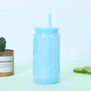 16oz Single Layer Mason Plastic Cup High-Grade Transparent Colorful <b>Reusable</b> Tumbler With <b>Straw</b> Gift Cup for Daily Use - Product Image 5