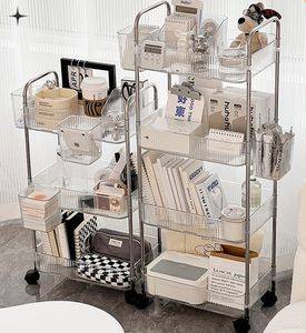 Étagères de cuisine transparentes en gros, chariot de rangement mobile en PET avec roulettes, utilitaire, facile à assembler, étagère à articles divers - Product Image 4