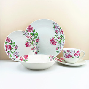 Cổ Điển 20Pcs Bộ Đồ Ăn Với Hoa Decal Trang Trí Gốm Sứ Bộ Đồ Ăn Chấp Nhận Tùy Chỉnh Thiết Kế Nhà Máy Cung Cấp - Product Image 1