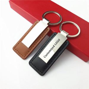 Personalized Design Laser <b>Name</b> Letter Business Blank Key <b>Chain</b> Car Brand Logo Metal Pu Custom Logo Black Leather Keychain - Product Image 1