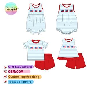 Hot Sale Custom <strong>Patriotic</strong> Children Clothes Girls Sets Stars Embroidery Applique <strong>Shorts</strong> Bow Ruffle Baby Girl Romper - Product Image 5