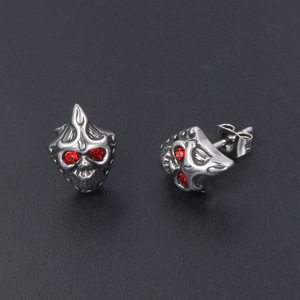<b>Titanium</b> Steel Skull <b>Stud</b> Earrings Red Eye Bezel Setting Party Fashion Jewelry CF102 - Product Image 2