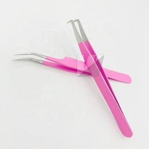 Pinzas de extensión de pestañas de acero inoxidable japonés rosa de alta calidad, logotipo personalizado, Punta puntiaguda, producto sostenible - Product Image 4
