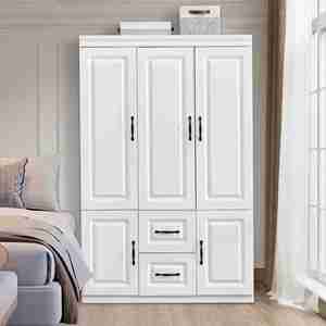 High Quality European Style Adjustable Hinges MDF <strong>Doors</strong> White Laminate Finished Wood Swing <strong>Wardrobe</strong> with <strong>2</strong> <strong>Doors</strong> for Bedroom - Product Image 4