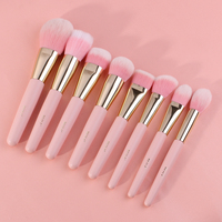 Ensemble de 15 pinceaux de maquillage pour le visage en poils synthétiques véganes rose mignon, manche en bois, marque privée, vente en gros, personnalisable