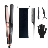 Ensemble lisseur de cheveux 5 en 1 avec peigne, gant, pochette et pinces, vente directe d'usine, fer à lisser LCD pour la maison et les voyages