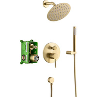 Ensembles de mitigeur de robinet de douche à poignée unique doré brossé rond mural en cuivre matériel salle de bain panneau de système d'eau chaude et froide