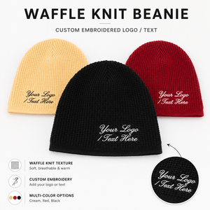 <strong>Winter</strong> Thermal Custom Logo Embroidered Waffle Knit Fleece Lined Beanie Hat Skull <strong>Cap</strong> - Product Image 2