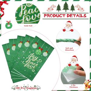 Noël cloche invité joie paix amour jetable vert Cocktail imprimé personnalisé avec Logo fête serviettes en papier - Product Image 4