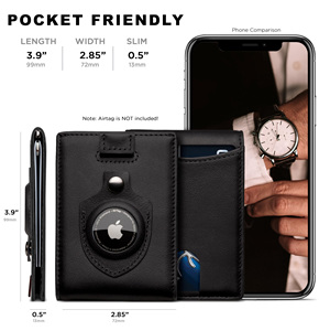 Genuine Leather <b>RFID</b> <b>Blocking</b> <b>Wallet</b> Slim Bifold Card Holder Front Pocket <b>Wallet</b> for Men with AirTag Compatible Slot - Product Image 4