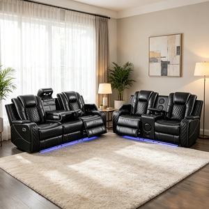 Canapé inclinable électrique de luxe trois places pour home <span class=keywords><strong>cinéma</strong></span> avec haut-parleur Bluetooth, éclairage LED, porte-gobelet et surpiqûres diamantées - Product Image 2