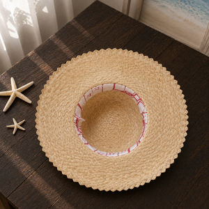 Sombrero de Paja Beige, Diseño Étnico Pintado a Mano, Ala Ancha, Color Sólido, Unisex, para Adultos, Verano, Playa, Casual, Viajes, Protección Solar - Product Image 3