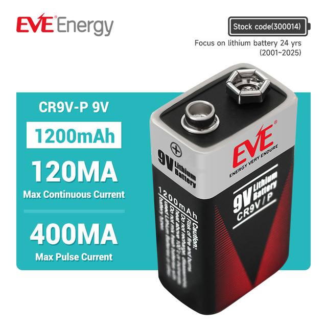 EVE 9V Batteries High Capacity Lithium Battery Cr9v 1.2Ah LiMnO2 Battery for Smoke Detector PIR RFID Radio Communication Station