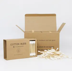 200 unids/caja bambú algodón orgánico con cabeza redonda algodón Q-tips muestras oído limpieza palos