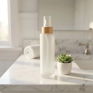 Luxury <b>30ml</b> 40ml 100ml 120ml Frosted Glass Body Oil <b>Bottle</b> with Screen Printed Bamboo Cap and Pump Sprayer for Skincare - Product Image 5