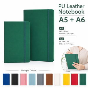 Carnet en cuir PU avec élastique A5 A6 ligné 160 pages marqueur ruban 10 couleurs logo personnalisé OEM - Product Image 1