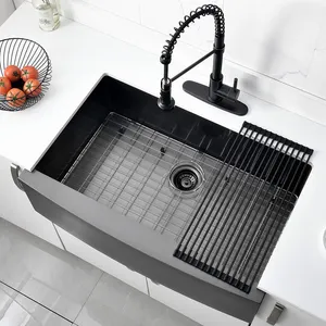 Farm 33 Inch Single Bowl Nano PVD Gunmetal Black Stainless Steel Apron Front Handmade Kitchen Sink