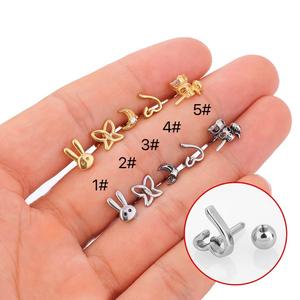 Yw स्टेनलेस स्टील मिनी खरगोश चंद्रमा दिल कान के छल्ले सरल स्क्रू स्टड महिला पुरुषों - Product Image 2