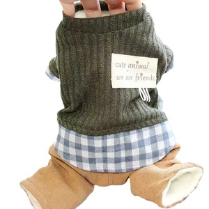 Dog Four Legged Clothes Autumn Winter Cotton Coat Green <b>Checkered</b> Cute Design For Small Dogs Puppy Thickened Warm Pet Wear - Product Image 4