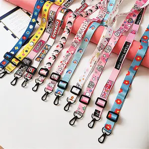 Promosi satin pergelangan tangan anime pvc poliester gantungan kunci logo lanyard khusus dengan tempat lencana kartu id tali ponsel polos