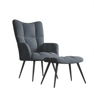 Poltrona Relax in Velluto Grigio Scuro con Poggiapiedi, Arredamento Moderno per Soggiorno in Stile Mid-Century - Product Image 1